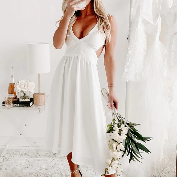 Nanamacs Sweet But Simple Tie Back Midi Dress (White) - Picture 5 of 7